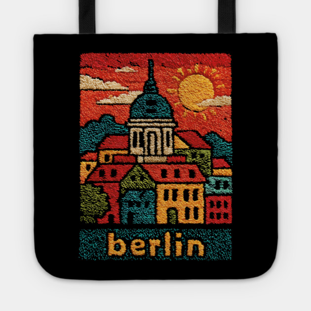Berlin Germany Vintage Embroidered Travel Poster | Retro German Cityscape Souvenir Tote by TuncGK