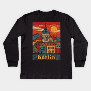 Berlin Germany Vintage Embroidered Travel Poster | Retro German Cityscape Souvenir Kids Long Sleeve T-Shirt