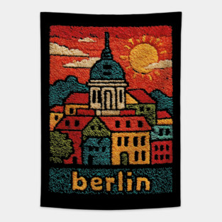 Berlin Germany Vintage Embroidered Travel Poster | Retro German Cityscape Souvenir Tapestry
