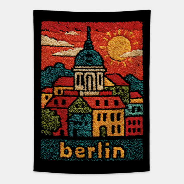 Berlin Germany Vintage Embroidered Travel Poster | Retro German Cityscape Souvenir Tapestry by TuncGK