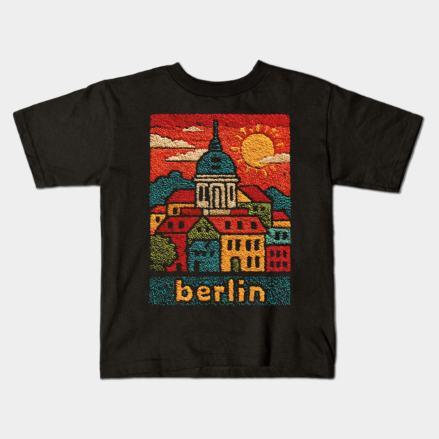 Berlin Germany Vintage Embroidered Travel Poster | Retro German Cityscape Souvenir Kids T-Shirt by TuncGK