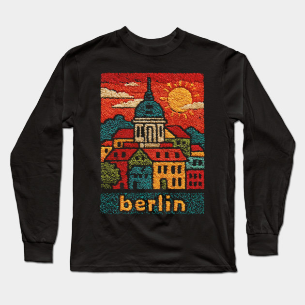 Berlin Germany Vintage Embroidered Travel Poster | Retro German Cityscape Souvenir Long Sleeve T-Shirt by TuncGK