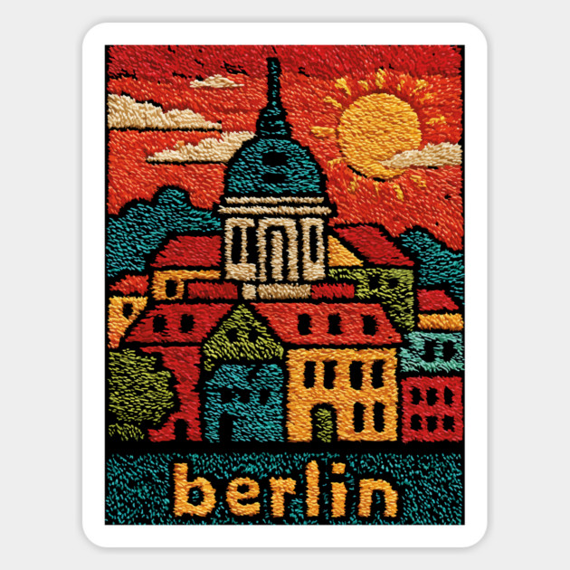 Berlin Germany Vintage Embroidered Travel Poster | Retro German Cityscape Souvenir Magnet by TuncGK