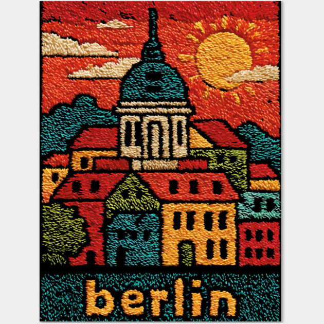 Berlin Germany Vintage Embroidered Travel Poster | Retro German Cityscape Souvenir Wall Art by TuncGK