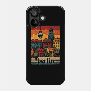 Berlin Architecture Folk Art Poster | Vintage Stitched Germany City Souvenir Phone Case