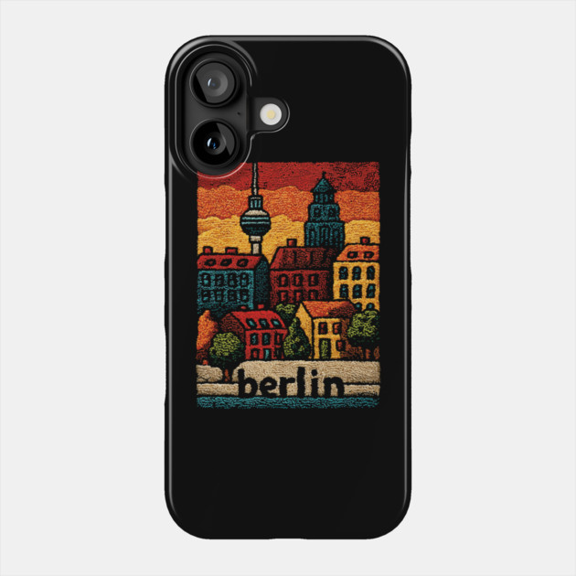 Berlin Architecture Folk Art Poster | Vintage Stitched Germany City Souvenir Phone Case by TuncGK