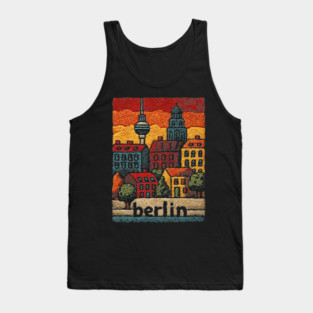 Berlin Architecture Folk Art Poster | Vintage Stitched Germany City Souvenir Tank Top