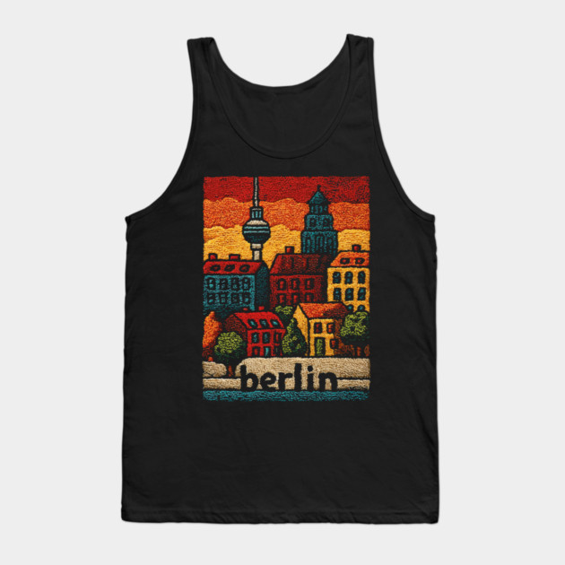 Berlin Architecture Folk Art Poster | Vintage Stitched Germany City Souvenir Tank Top by TuncGK