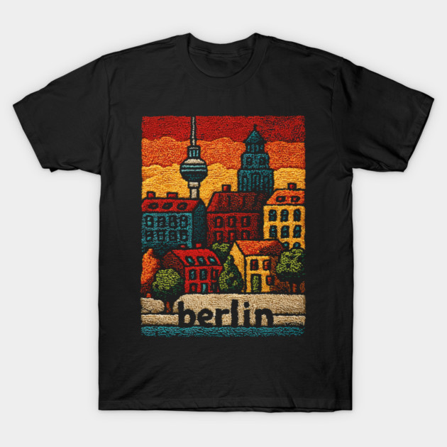 Berlin Architecture Folk Art Poster | Vintage Stitched Germany City Souvenir T-Shirt by TuncGK