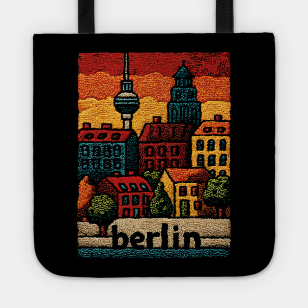 Berlin Architecture Folk Art Poster | Vintage Stitched Germany City Souvenir Tote by TuncGK