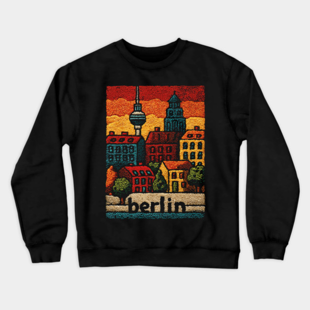Berlin Architecture Folk Art Poster | Vintage Stitched Germany City Souvenir Crewneck Sweatshirt by TuncGK