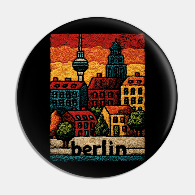 Berlin Architecture Folk Art Poster | Vintage Stitched Germany City Souvenir Pin by TuncGK