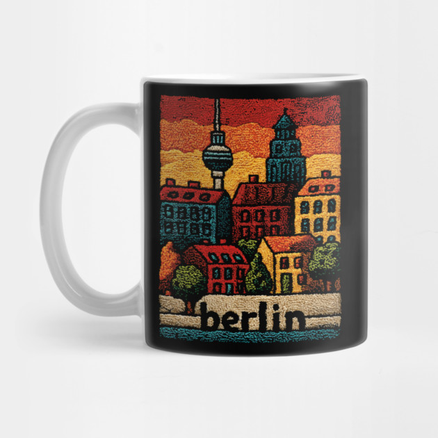 Berlin Architecture Folk Art Poster | Vintage Stitched Germany City Souvenir by TuncGK