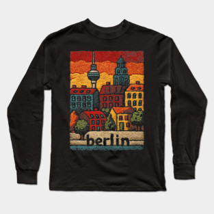 Berlin Architecture Folk Art Poster | Vintage Stitched Germany City Souvenir Long Sleeve T-Shirt