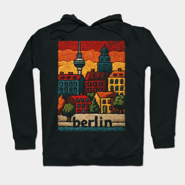 Berlin Architecture Folk Art Poster | Vintage Stitched Germany City Souvenir Hoodie by TuncGK