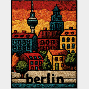 Berlin Architecture Folk Art Poster | Vintage Stitched Germany City Souvenir Posters and Art