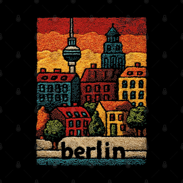 Berlin Architecture Folk Art Poster | Vintage Stitched Germany City Souvenir by TuncGK