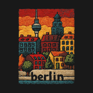 Berlin Architecture Folk Art Poster | Vintage Stitched Germany City Souvenir T-Shirt