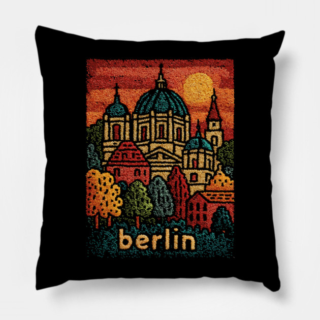 Berlin Cathedral Embroidered Travel Poster | Vintage Germany Landmark Souvenir Pillow by TuncGK
