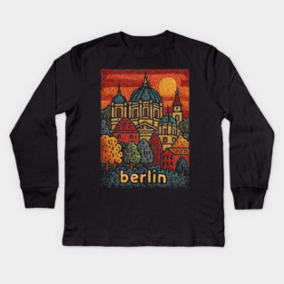 Berlin Cathedral Embroidered Travel Poster | Vintage Germany Landmark Souvenir Kids Long Sleeve T-Shirt