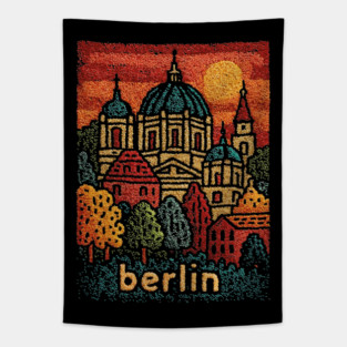 Berlin Cathedral Embroidered Travel Poster | Vintage Germany Landmark Souvenir Tapestry