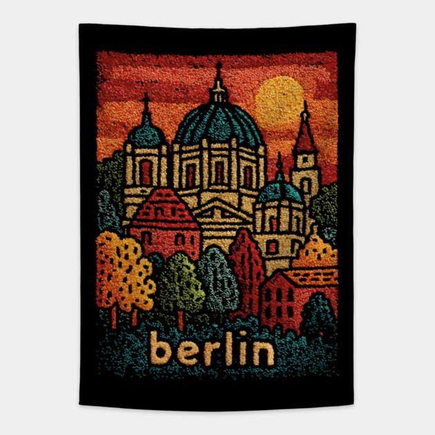 Berlin Cathedral Embroidered Travel Poster | Vintage Germany Landmark Souvenir Tapestry by TuncGK