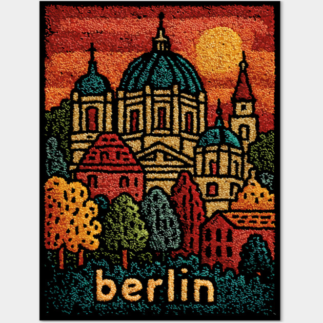 Berlin Cathedral Embroidered Travel Poster | Vintage Germany Landmark Souvenir Wall Art by TuncGK