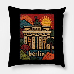 Brandenburg Gate Berlin Vintage Patch Poster | Retro Germany Travel Souvenir Pillow