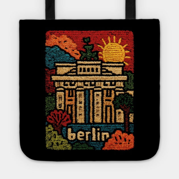 Brandenburg Gate Berlin Vintage Patch Poster | Retro Germany Travel Souvenir Tote by TuncGK