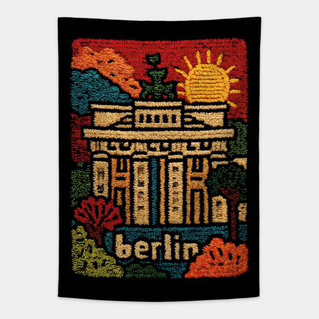Brandenburg Gate Berlin Vintage Patch Poster | Retro Germany Travel Souvenir Tapestry by TuncGK