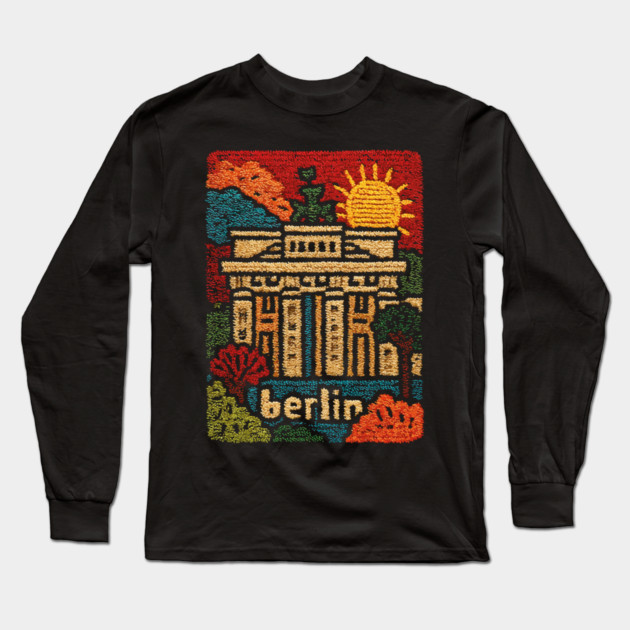 Brandenburg Gate Berlin Vintage Patch Poster | Retro Germany Travel Souvenir Long Sleeve T-Shirt by TuncGK