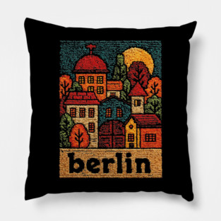 Charming Berlin Neighborhood Stitched Art | Cozy German Street Scene Souvenir Pillow