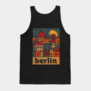 Charming Berlin Neighborhood Stitched Art | Cozy German Street Scene Souvenir Tank Top