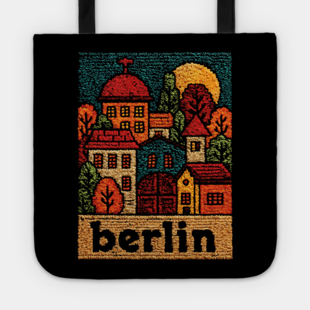 Charming Berlin Neighborhood Stitched Art | Cozy German Street Scene Souvenir Tote by TuncGK