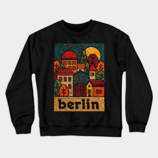 Charming Berlin Neighborhood Stitched Art | Cozy German Street Scene Souvenir Crewneck Sweatshirt by TuncGK