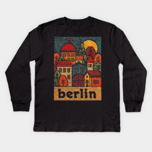 Charming Berlin Neighborhood Stitched Art | Cozy German Street Scene Souvenir Kids Long Sleeve T-Shirt
