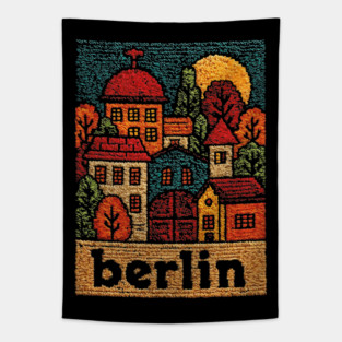 Charming Berlin Neighborhood Stitched Art | Cozy German Street Scene Souvenir Tapestry