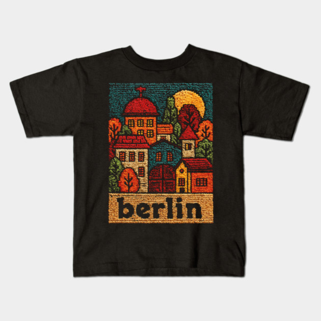 Charming Berlin Neighborhood Stitched Art | Cozy German Street Scene Souvenir Kids T-Shirt by TuncGK