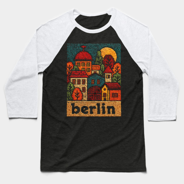 Charming Berlin Neighborhood Stitched Art | Cozy German Street Scene Souvenir Baseball T-Shirt by TuncGK