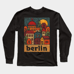 Charming Berlin Neighborhood Stitched Art | Cozy German Street Scene Souvenir Long Sleeve T-Shirt