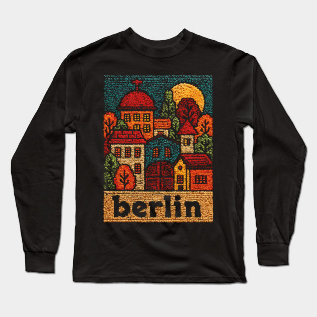 Charming Berlin Neighborhood Stitched Art | Cozy German Street Scene Souvenir Long Sleeve T-Shirt by TuncGK