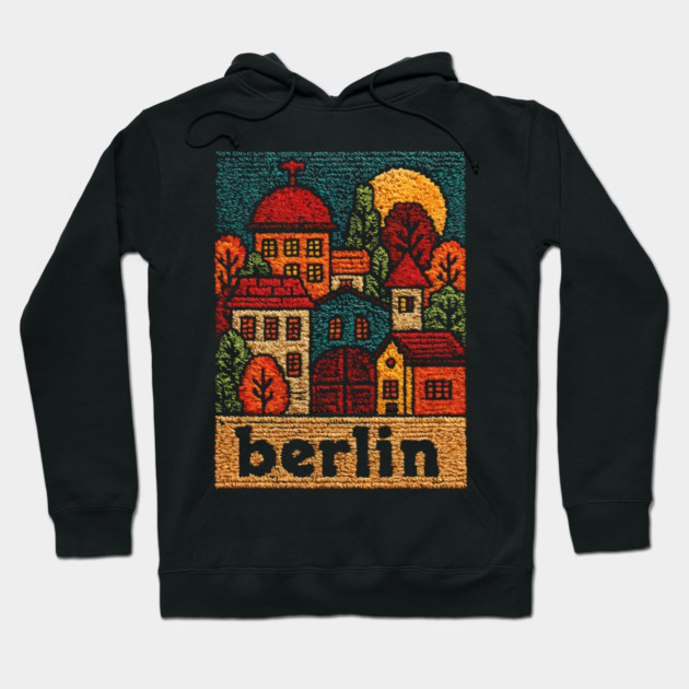 Charming Berlin Neighborhood Stitched Art | Cozy German Street Scene Souvenir Hoodie by TuncGK