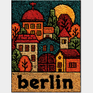 Charming Berlin Neighborhood Stitched Art | Cozy German Street Scene Souvenir Posters and Art