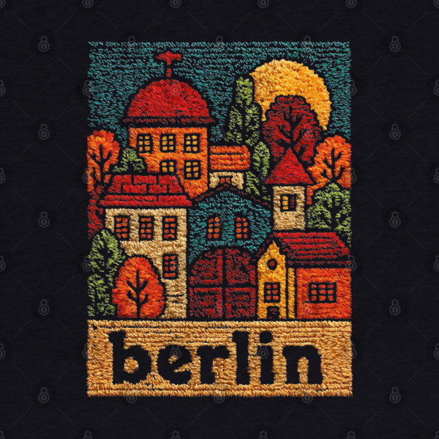 Charming Berlin Neighborhood Stitched Art | Cozy German Street Scene Souvenir by TuncGK