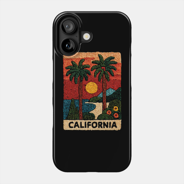 California Road Trip Vintage Embroidered Poster | Retro West Coast Travel Souvenir Phone Case by TuncGK