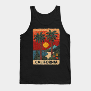 California Road Trip Vintage Embroidered Poster | Retro West Coast Travel Souvenir Tank Top