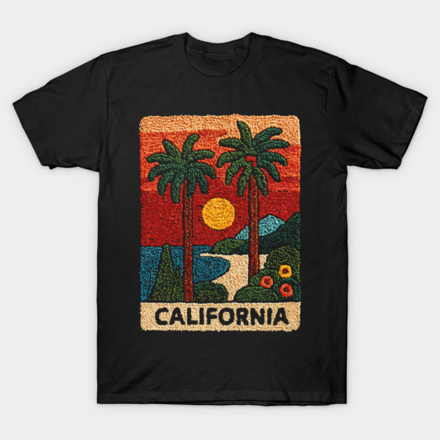 California Road Trip Vintage Embroidered Poster | Retro West Coast Travel Souvenir T-Shirt by TuncGK