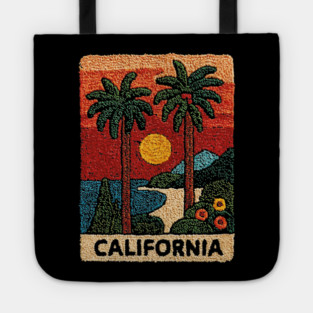 California Road Trip Vintage Embroidered Poster | Retro West Coast Travel Souvenir Tote