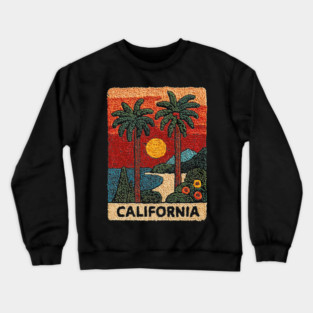 California Road Trip Vintage Embroidered Poster | Retro West Coast Travel Souvenir Crewneck Sweatshirt