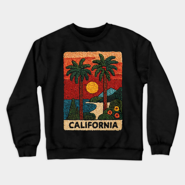 California Road Trip Vintage Embroidered Poster | Retro West Coast Travel Souvenir Crewneck Sweatshirt by TuncGK